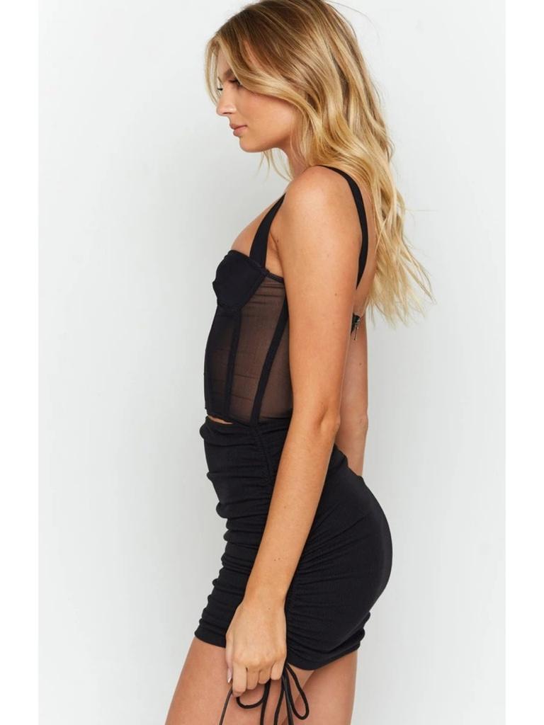 Pletená nitěná boční stahovací šňůrka strečová krepová sukně Sexy tenká nastavitelná boková sukně