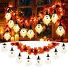 Novelty Gift for Kids Friends 70 Inch Halloween Light Up Ghost Garland, Spooky Maple Leaf String with 10 Seasonal Decorative Props Events Ghosts,