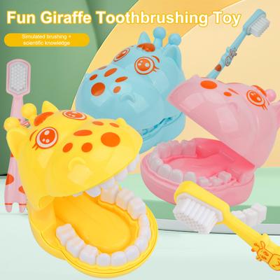 Kids Dental Play Set Interactive Teeth Model with Toothbrush Fun Giraffe-shaped Dentist Toy for Role Play Oral Hygiene Education