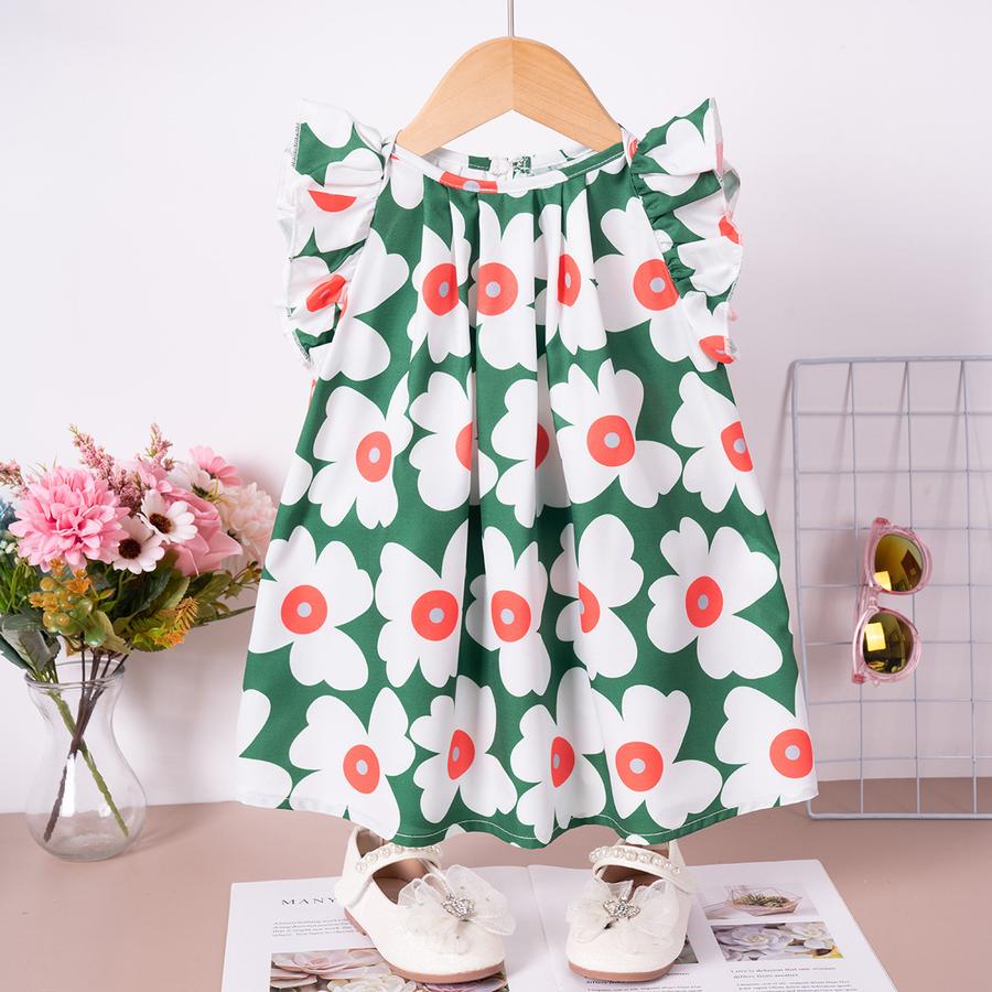 

Летний бразильский комбинезон-платье для девочки с коротким рукавом, цветочный принт, милый цветок, разноцветный 80cm красное дерево