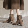 Temperament Suede Thick Heel Short Boots Women's Rear Zipper Autumn and Winter New Comfortable Versatile Square Head Elastic Medium Tube Fashion Boots