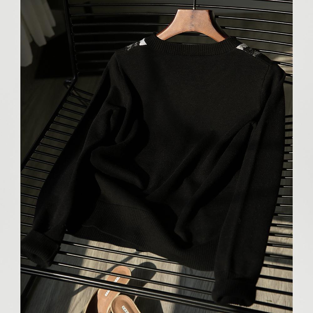 2025 Damen Frühling & Herbst Koreanischer Spitzen-Patchwork Slim Fit Rundhals Strick-Cardigan-Pullover.