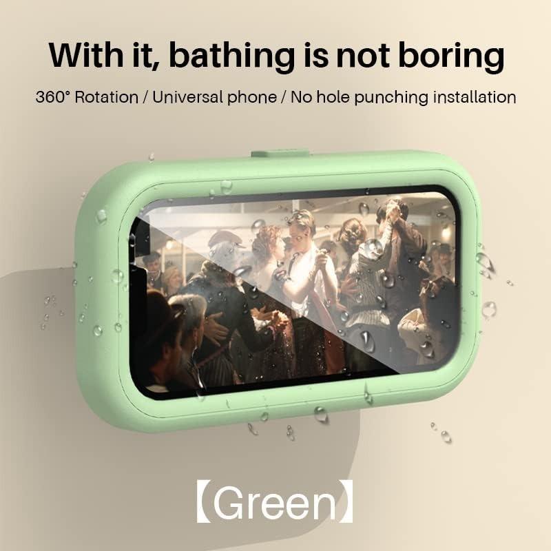 360 ° Rotatable Bathroom Waterproof Phone Case Bathroom Shower Drama Chasing Tool Kitchen Wall Hanging Lazy Person Bracket (Green)