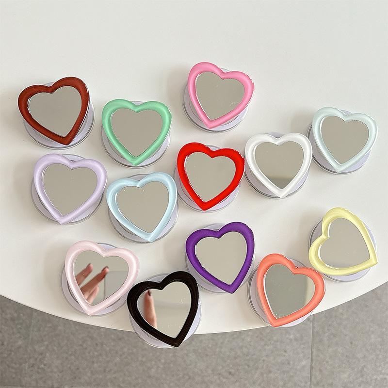 Solid Color Love Mirror Mobile Phone Holder Airbag Telescopic Folding Magnetic Suction Lazy Desktop Support Ring