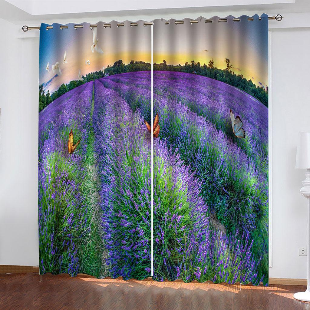 

Плотные шторы 3D Plant Purple Lavender, оконные шторы для гостиной, спальни, современные, 2 шт., модные W70xH160cmx2&Grommet Top
