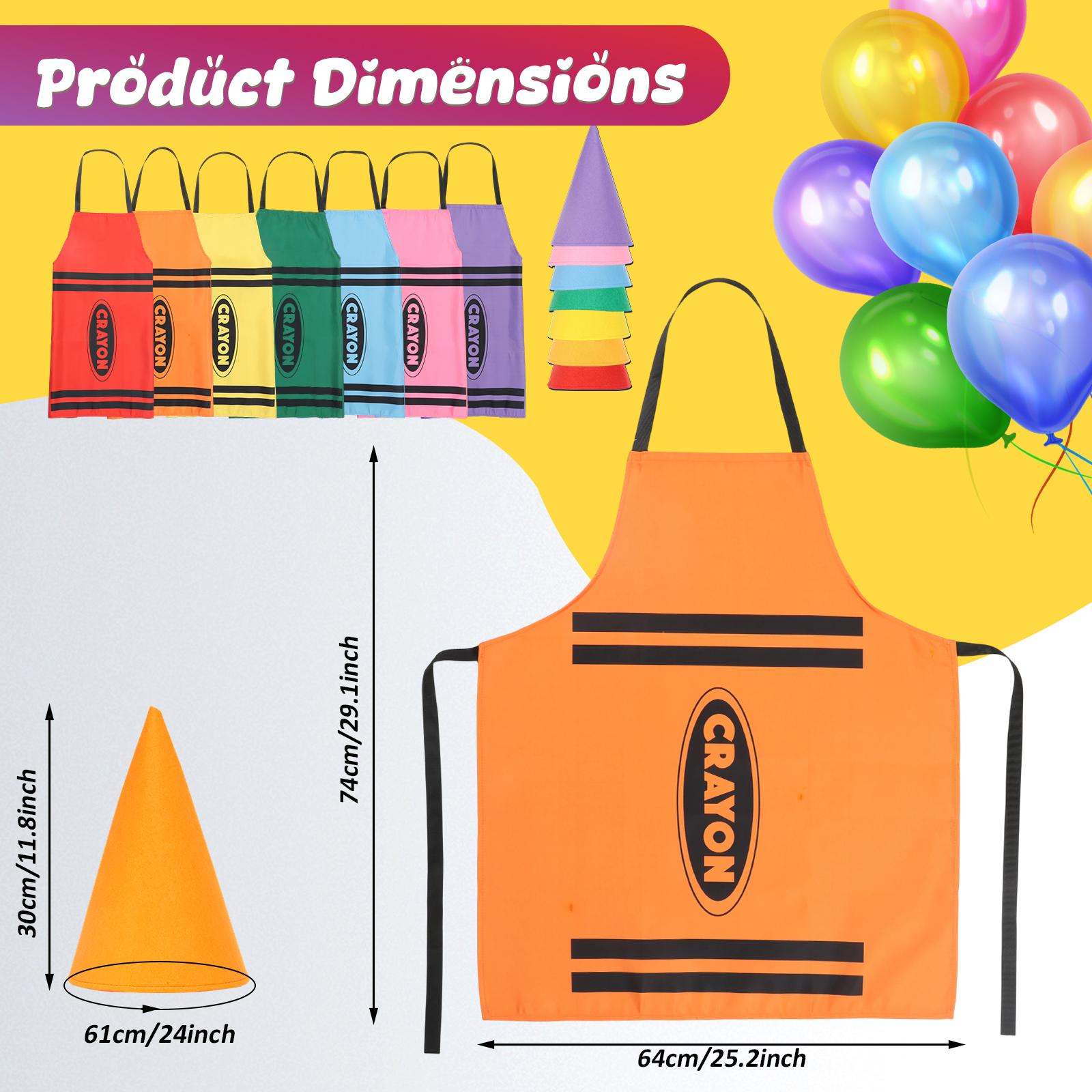 7Pcs Crayon Apron Costume Set 7 Color Polyester Halloween Crayon Costume with Cone Hat Adjustable Cooking Apron Unisex for Party
