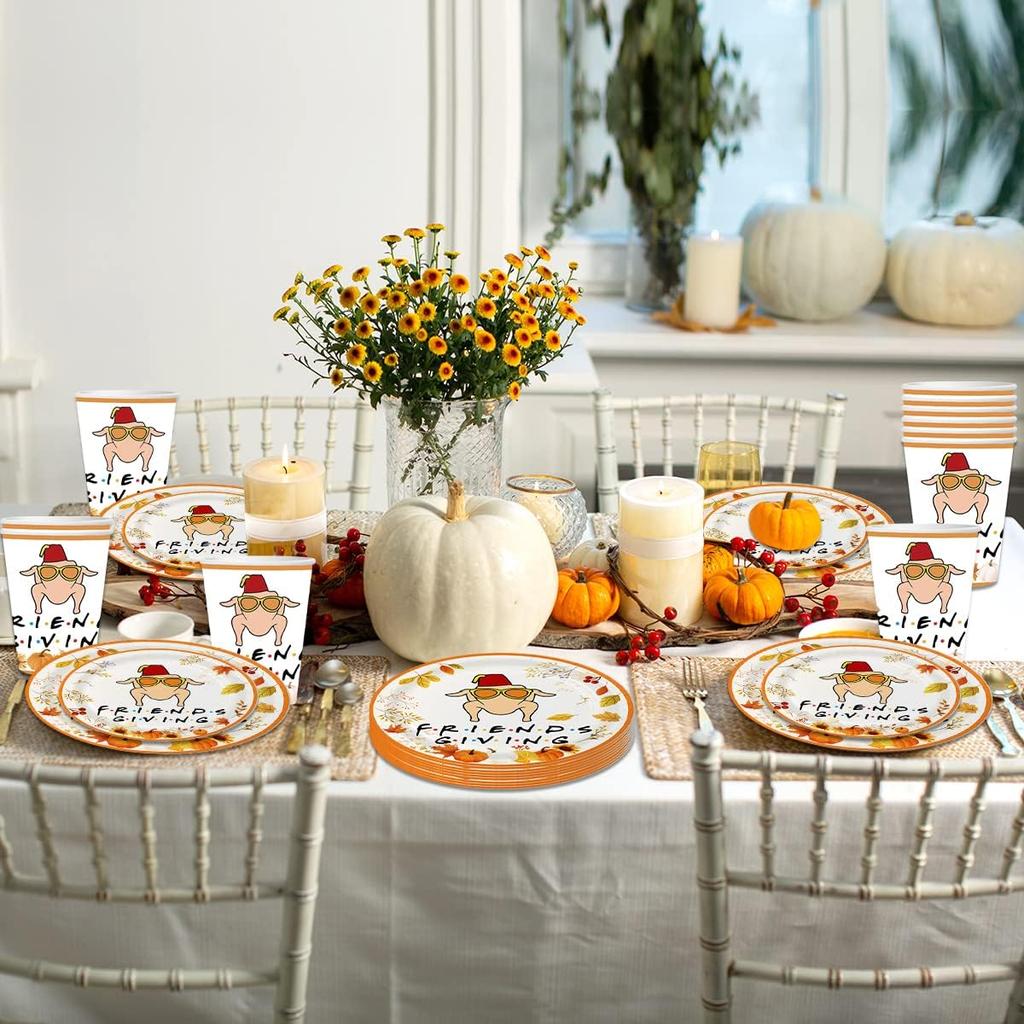 Friendsgiving Decorations Set Serves 25, Friendsgiving Party Decorations Plates and Cups, Thanksgiving Party Decorations, Thanksgiving Decorations