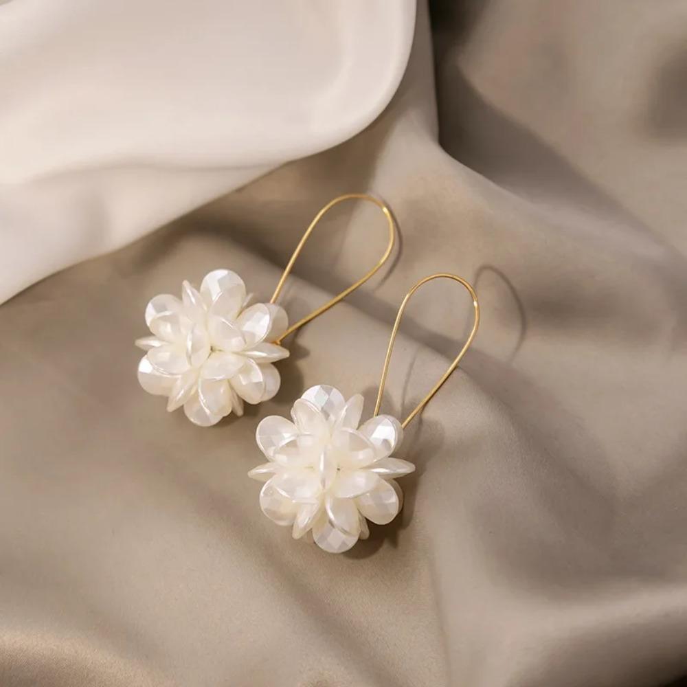 Damen Perlen Blütenkugel Ohrringe Lange Blumenkugel Ohrringe DIY Ohrbügel Party Schmuck