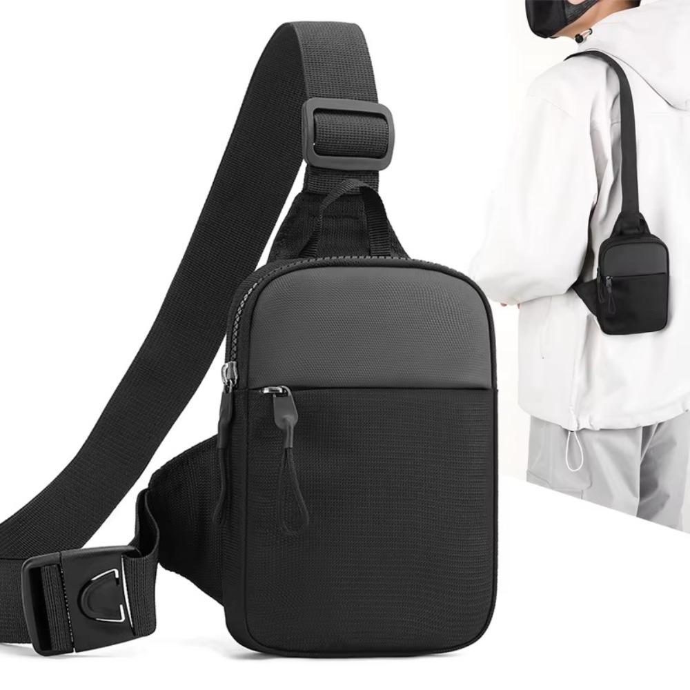 Casual Oxford Men's Chest Bag Black Zipper Sports Phone Bag Lightweight Large Capacity Travel Purse