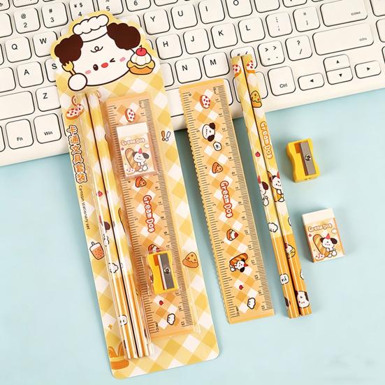 Student Stationery Set Smooth Writing Pencil Eraser Ruler Sharpener Cute Cartoon Complete School Supplies Classroom Back To School Gifts