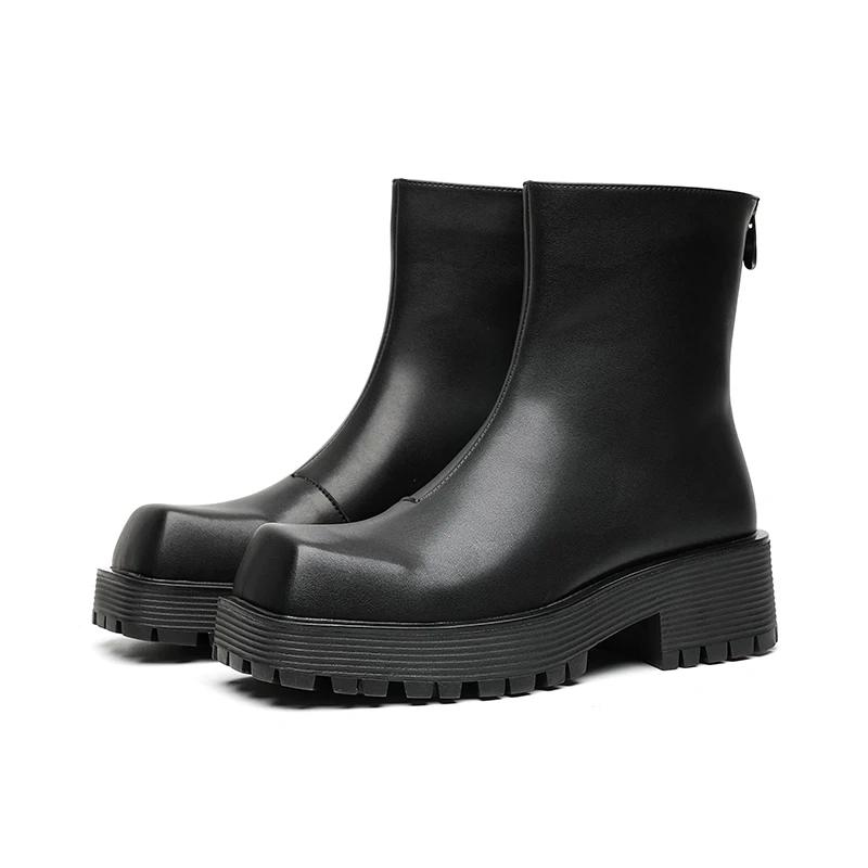 

Модные Модные Ботинки Челси с квадратным носком, Дизайн на молнии, Черные Короткие Ботинки, Мужские Высокие Кожаные Ботинки, Мотоциклетные Ботинки, Мужская Деловая Обувь 44 чёрный