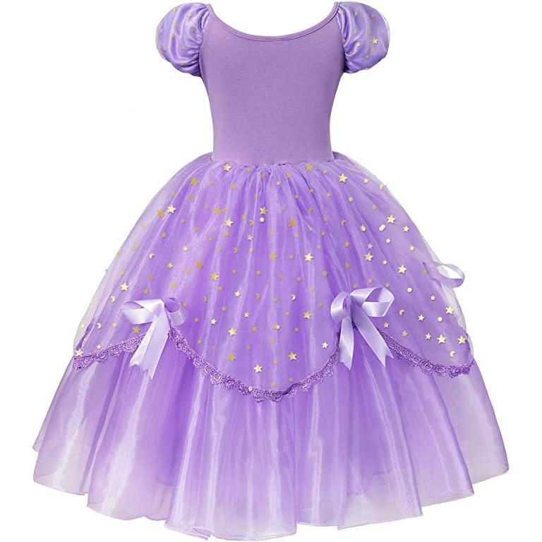 EvrikaUnity Princess Sofia Costume for Girls, Set with Crown and Accessories, Premium Fabric, 6-7 Years, 140 Cm, Purple