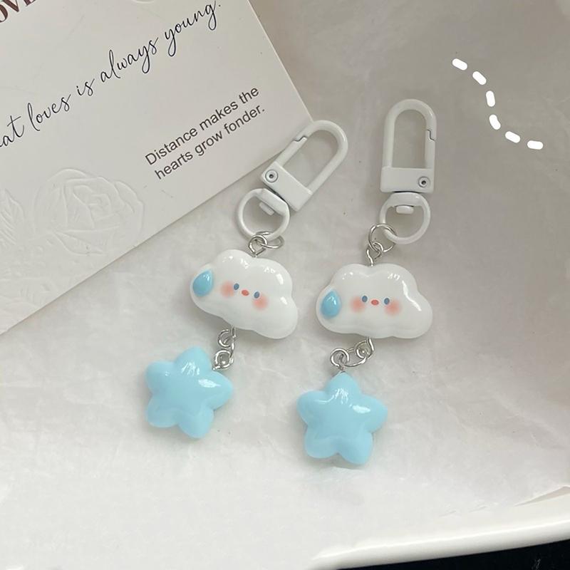 1Pc Cute Cloud Blue Star Keychain For Car Keys Accessories Original Design Kawaii Keyring Women Handbag Bag Pendant Key Chains