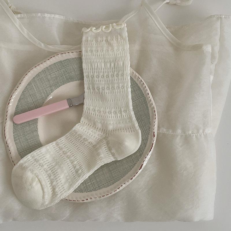 Miu-Style Women s Mid-Calf Lace Socks - Thin, Breathable Ballet Mesh for Spring & Summer, Slouchy Instagram Style One Size