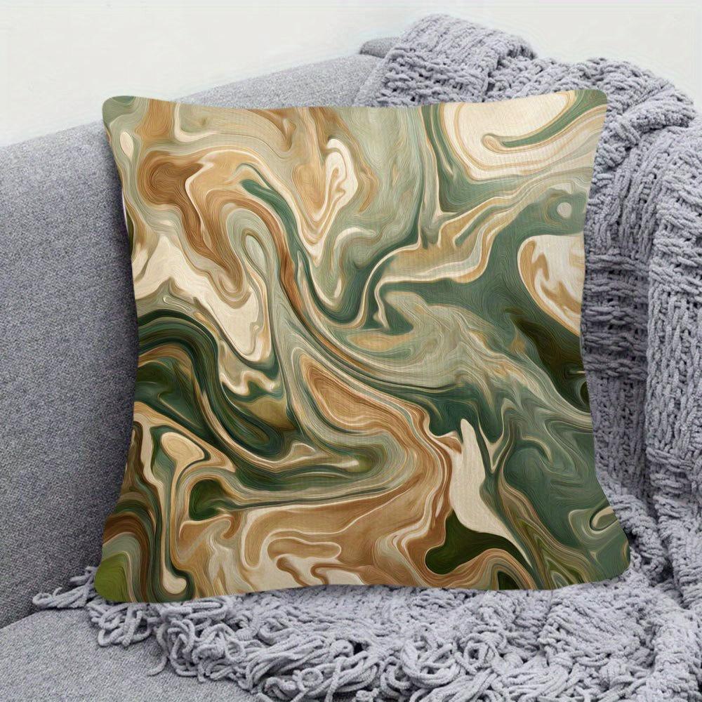 1 Stück Moderne Heimdekoration Marmor Kissenbezug, Polyester 2D Zweiseitiger Druck Kissenhülle, Grün Braun Wirbel Abstrakt Dekokissen