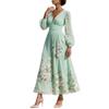 European and American women's clothing new digital printing flower V-neck pleated long-sleeved dress women