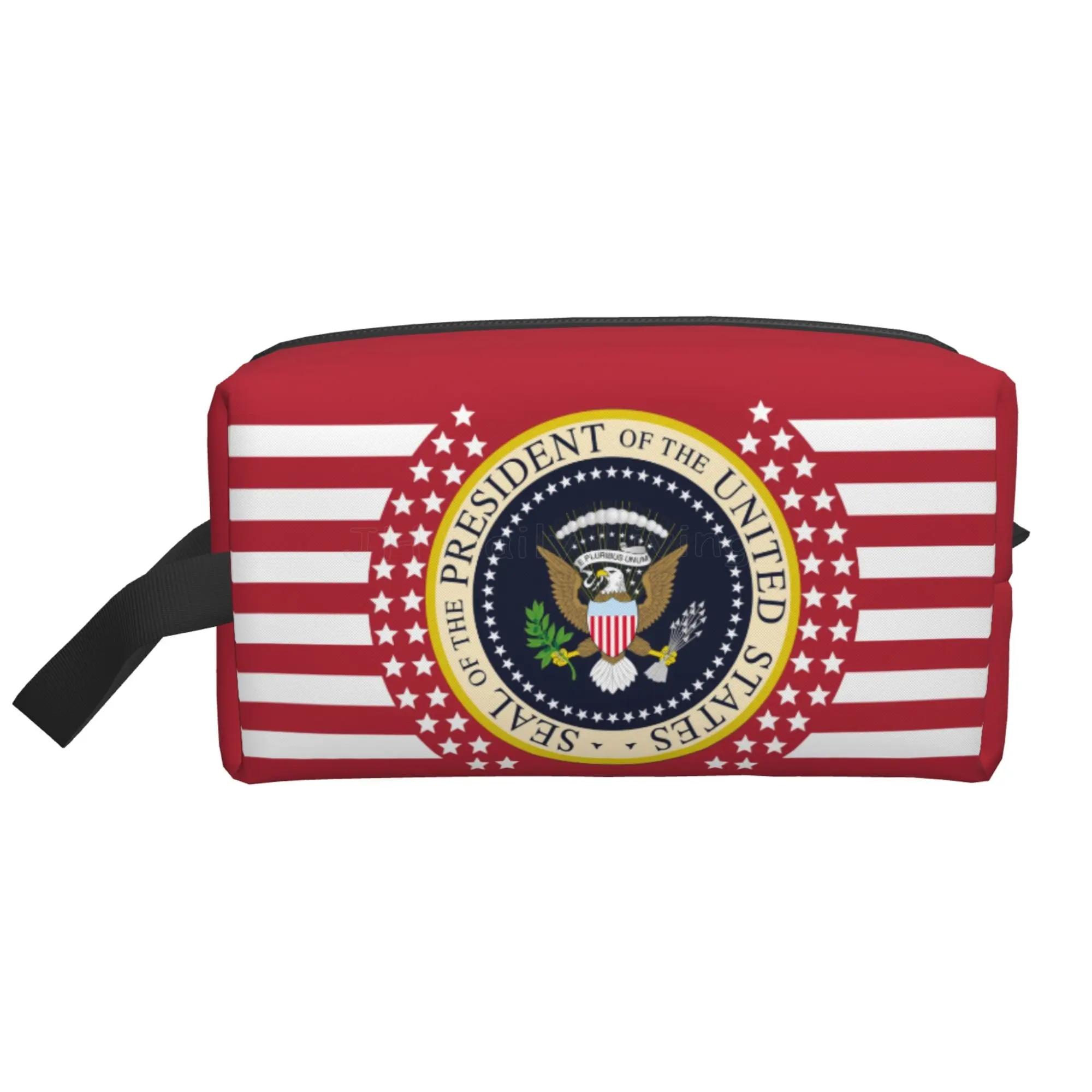 

Печать президента Соединенных Штатов сумка для хранения портативная большая вместимость дорожная косметичка для хранения туалетных принадлежностей для путешествий 25.5x16x12.5CM жёлтый