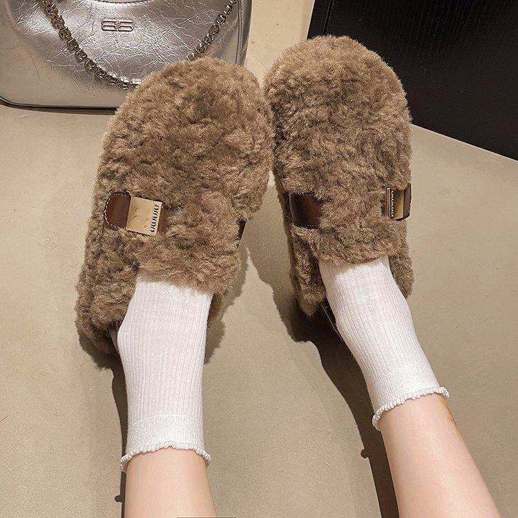 One-pedal wool shoes for women's spring and autumn 2025 new popular lamb wool comfortable and versatile soft-soled velvet thermal cotton shoes