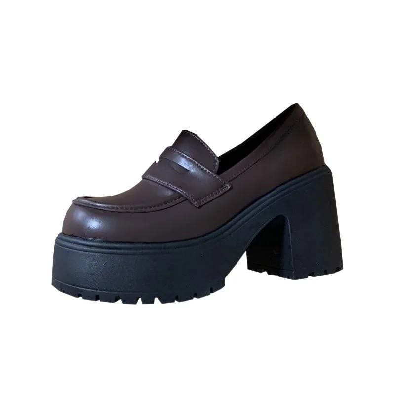 Damen Frühling Herbst Neu Würziges Mädchen Dicke Sohle Uniform Einzelner Schuh Vielseitig Großer Hoher Absatz Glück