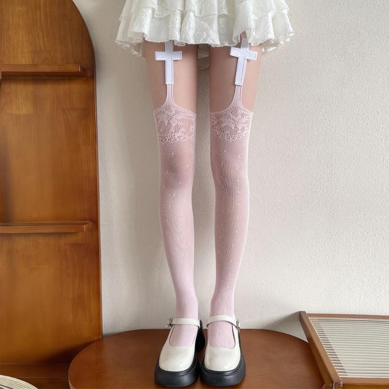 Sweet Elegant Women Thigh High Stockings Fashion Thin Hollows Long Tights Women Half Leg Tube Stockings Girl Garter Socks