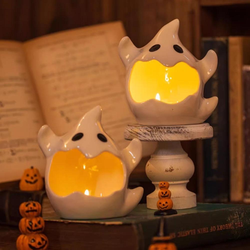 Kreativ Keramisk Atmosfär Ljusstake Halloween Dekoration Söt Spöke Ljusstake Spöke Pumpa Lykta Ornament