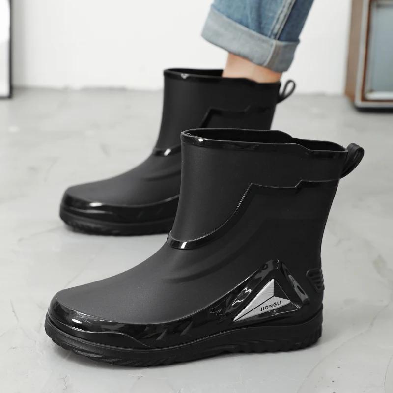 Fashion Winter Rain Working Boots for Men Casual  Ankle Men's Chef Rainboots Fashion Non-slip Fishing Shoe Men Waterproof Outdoor Boot