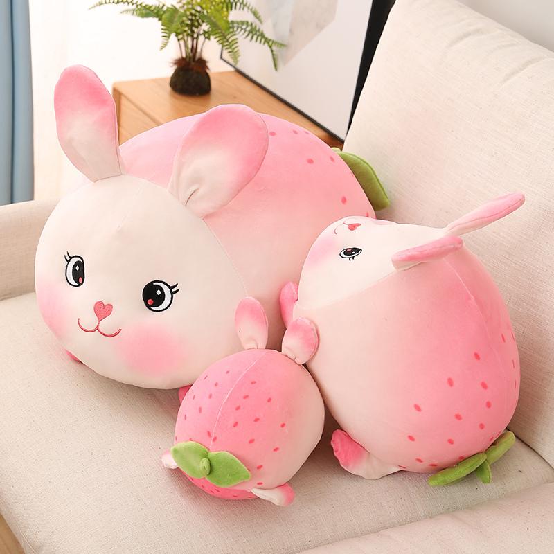 Latest Lovely Pink Strawberry Rabbit Plush Playthings Gentle Cartoon Bunny Animal Stuffed Doll Present Sleeping Cute And Charming Pillows