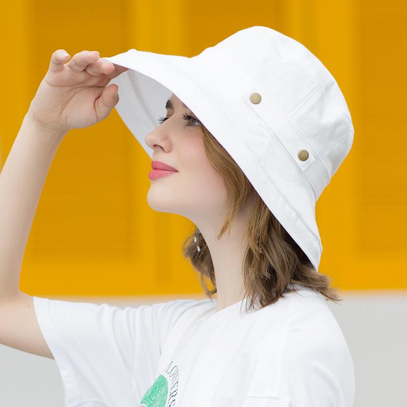 Damen Sommer-Sonnenhut 100% Baumwolle Atmungsaktiv Breiter Rand Fischerhut Outdoor UV-Schutz Kappe