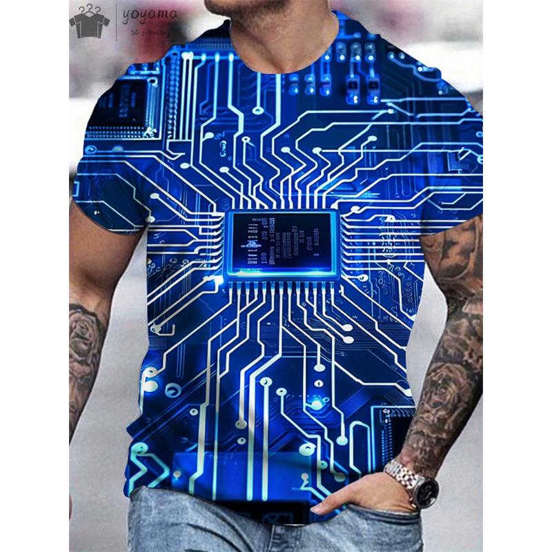 Summer Men Circuit Board Electronic Chip Cpu Creative Graphics 3d Printing T-Shirt Fashion O NECK Short Sleeve Oversized T-shirt