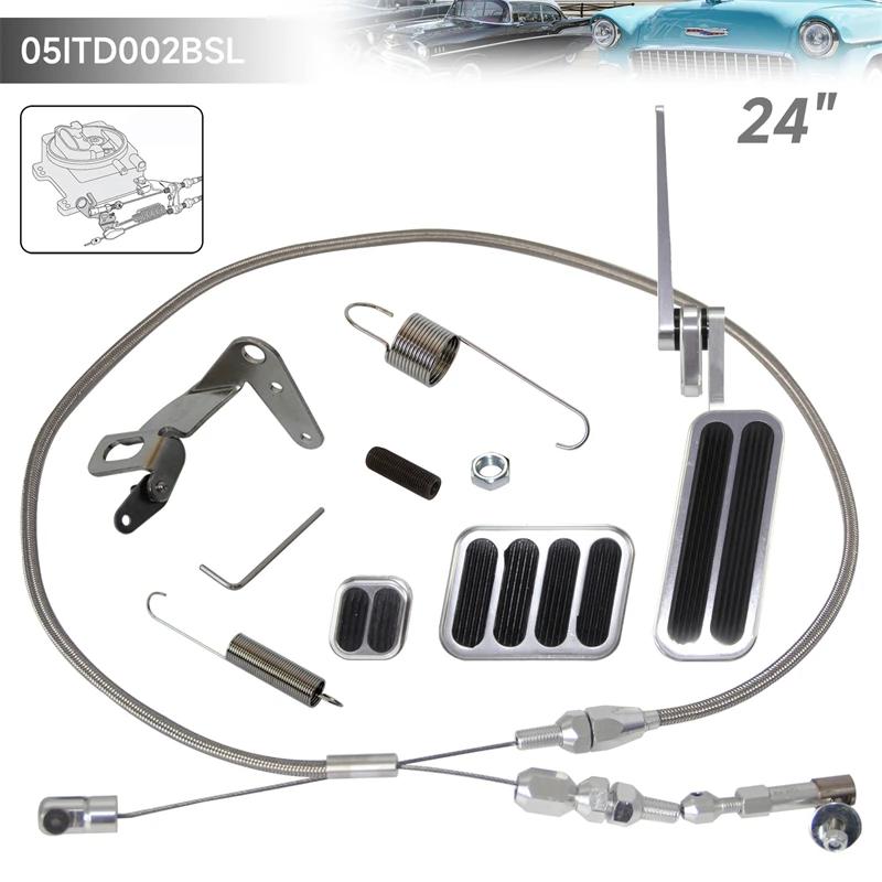 Gas Pedal w/Brake +Clutch Pad & 24"/36'' Throttle Cable Bracket Spring Kit XL Series Billet Aluminum Non-Slip Black/Silver