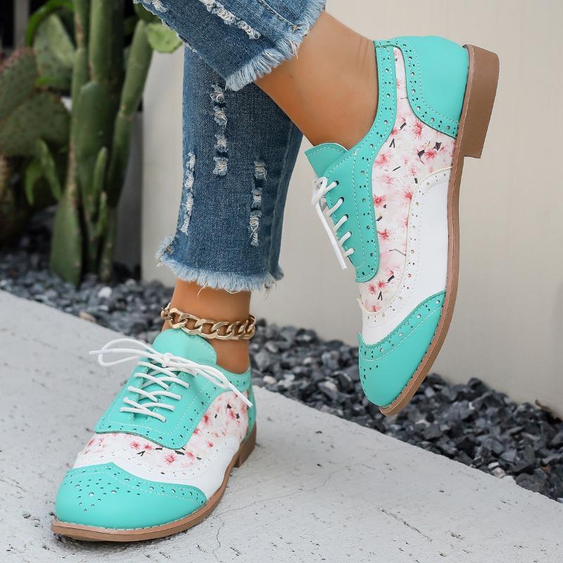 

Весенне-осенние туфли-броги на плоской подошве, женские, цветные, на шнуровке, с круглым носком, повседневные женские туфли 43