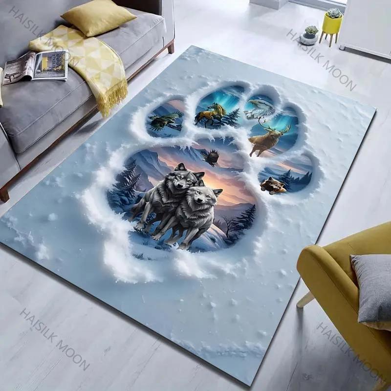 1 Stück Schneewolf Pfotenabdrücke Kreativer Druck Teppiche, Weiche Teppiche, Wohnzimmer, Esszimmer, Schlafzimmer Heimdekoration Matte Schneller Versand