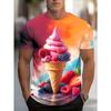 Ice Cream Fruit Biscuit Pattern T-Shirt For Men Ice Dessert 3D Printed Short Sleeve