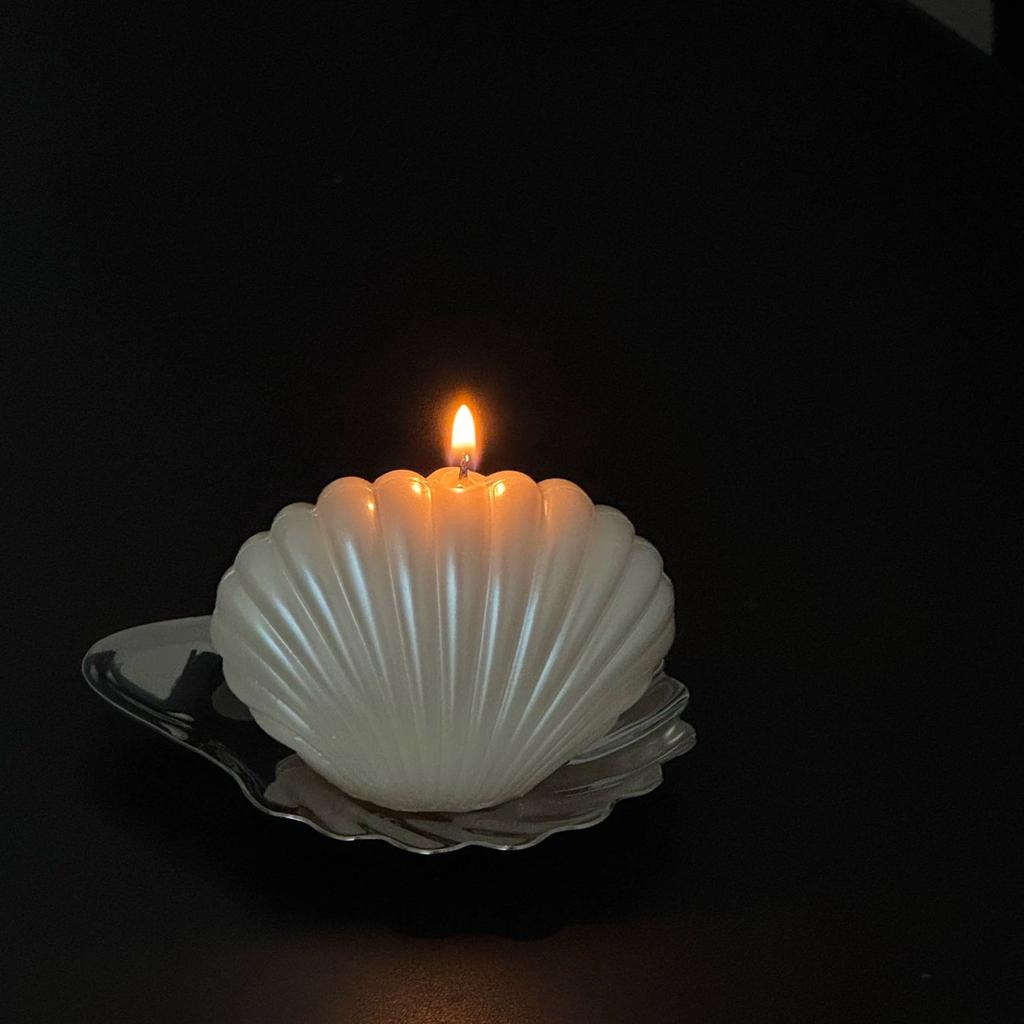 Cute Shell Pearl Scented Candles With Stainless Steel Plate Tray 1pcs Stuis Noke-free Atmosphere Home Decoration