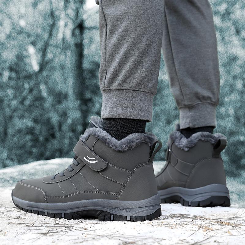 High-top Plush Snow Boots PU Leather Men Women Winter Warm Walking Casual Shoes Unisex Non-slip Hiking Shoes