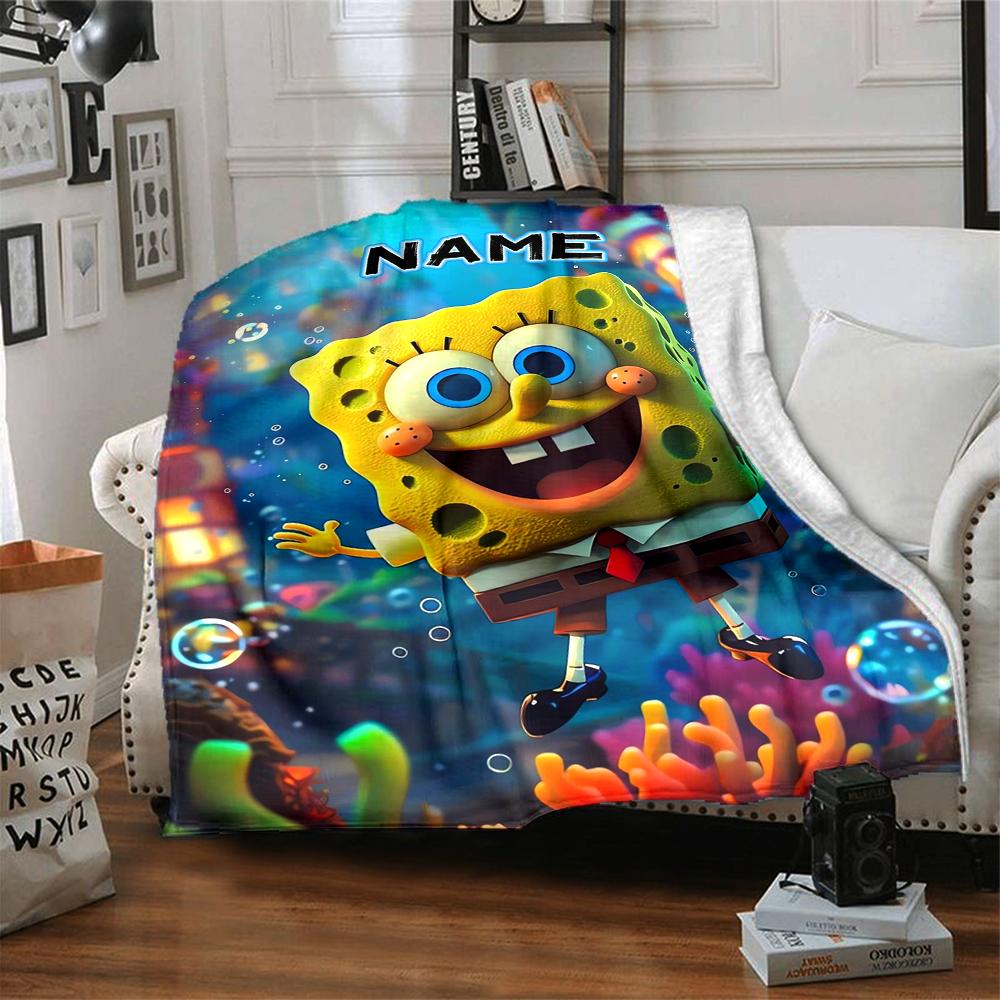 Custom 1pc Spongebob Squarepants Theme Blanket, Soft And Comfortable Blanket, Casual Warm, Camping Travel Blanket, Birthday Gift Q913168