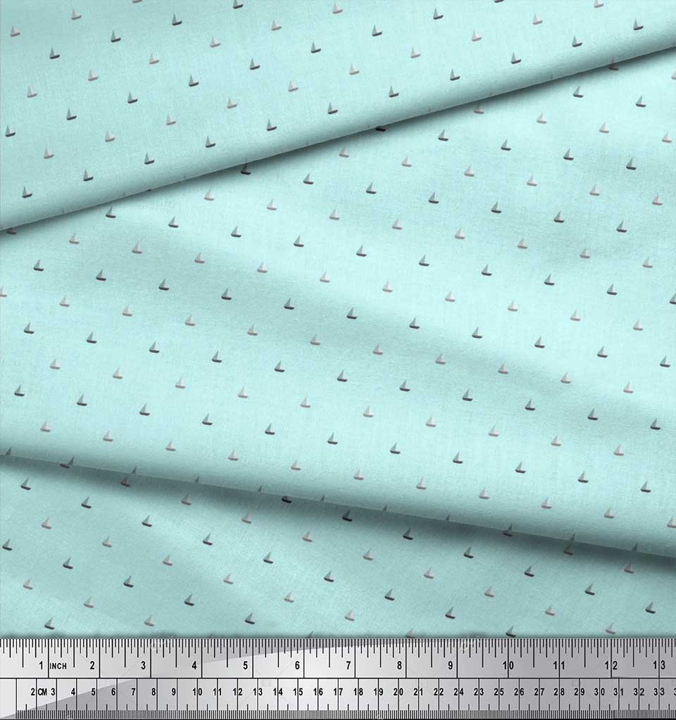Soimoi Japan Crepe Satin Fabric Sailboat Shirting Fabric Prints By metre 42 Inch