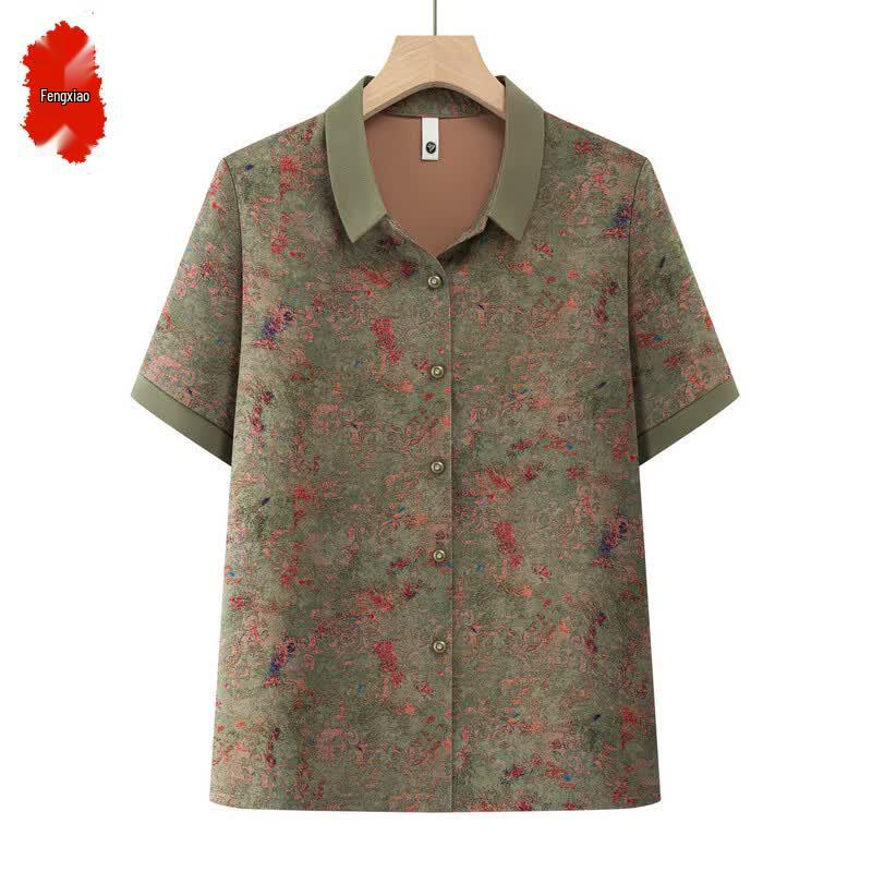 Elderly Women s Floral Short-Sleeve Blouse 5XL