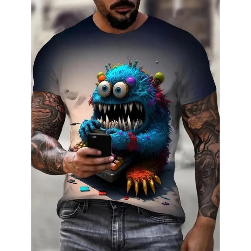 New Men's Summer Personalized Creative Horse Pattern Fashionable Comfortable Loose Large Round Neck Short Sleeve T-shirt