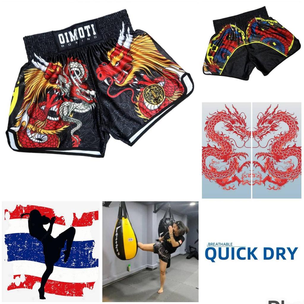 Twin Dragons Muay Thai Kickboxing Boxing MMA UFC Casual Shorts Gym Sport Unisex Men Women Workout Quick Dry Print Elastic High Waist Training