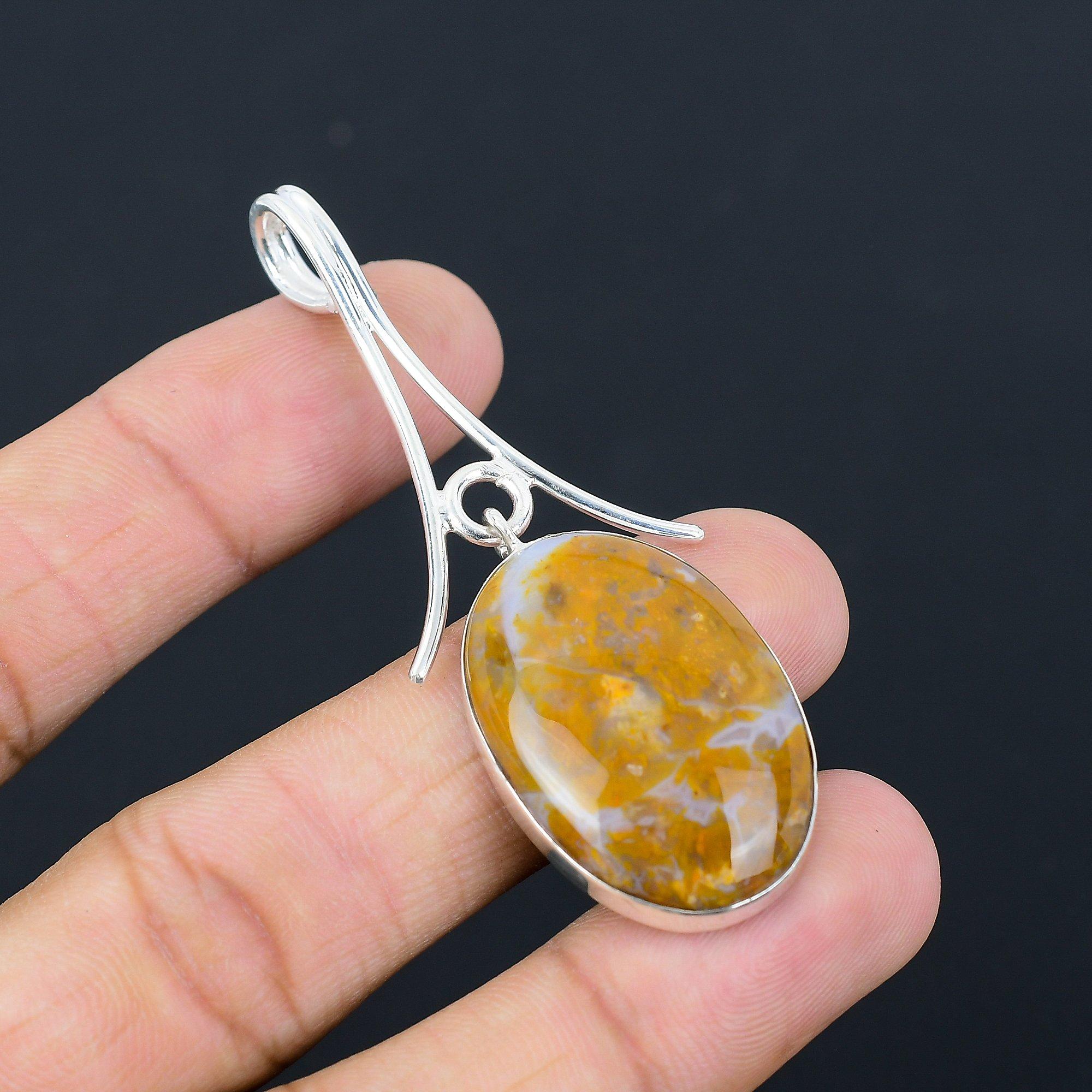 Friendship Day Sale Natural Plume Agate 925 Sterling Silver Anniversary Pendant