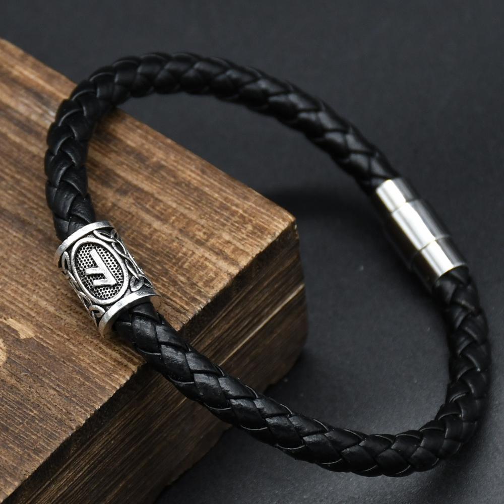 Men Leather Viking Bracelets Rune Charms Beads Valknut Amulet DIY Bracelets Bangles Jewelry