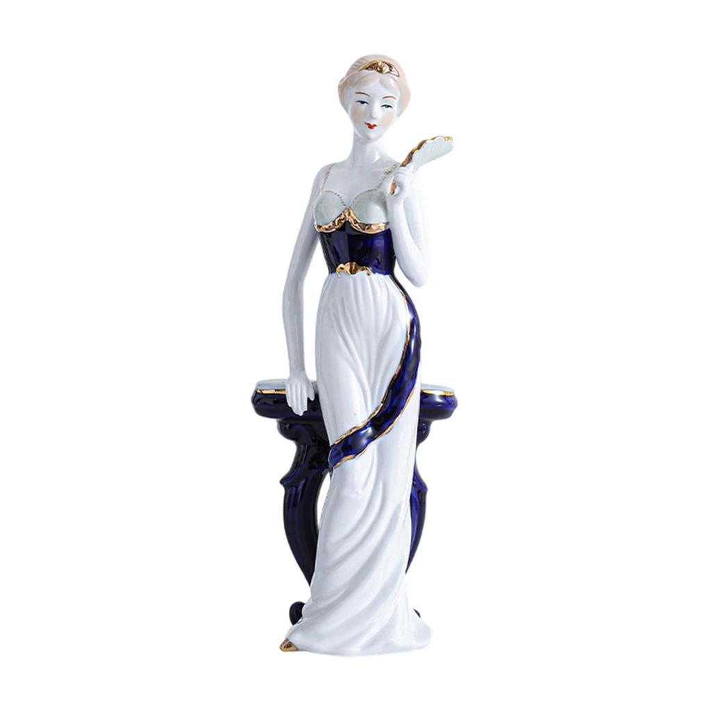 Ceramic Girl Statue Porcelain Table Centerpiece Lady Figurine Girl Statue Sculpture for Shelf Office Cabinet Fireplace Bedroom