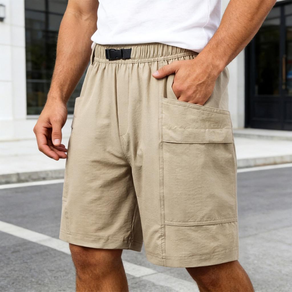 Mens Casual Twill Cargo Shorts With Stretch Cotton Drawstring Waist 4 Pockets Relax Fit Summer Shorts For Men