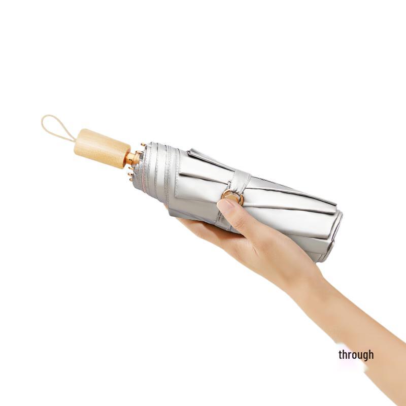 Easily Three-Fold Wooden Handle UV Protection Umbrella