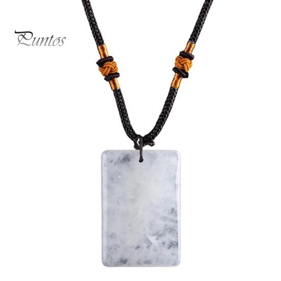 Hand Polished Stone Pendant Natural Crystal Necklace, Healing Energy Necklace with Adjustable Women Fake Jewelry Braided Rope, Gemstone for Men