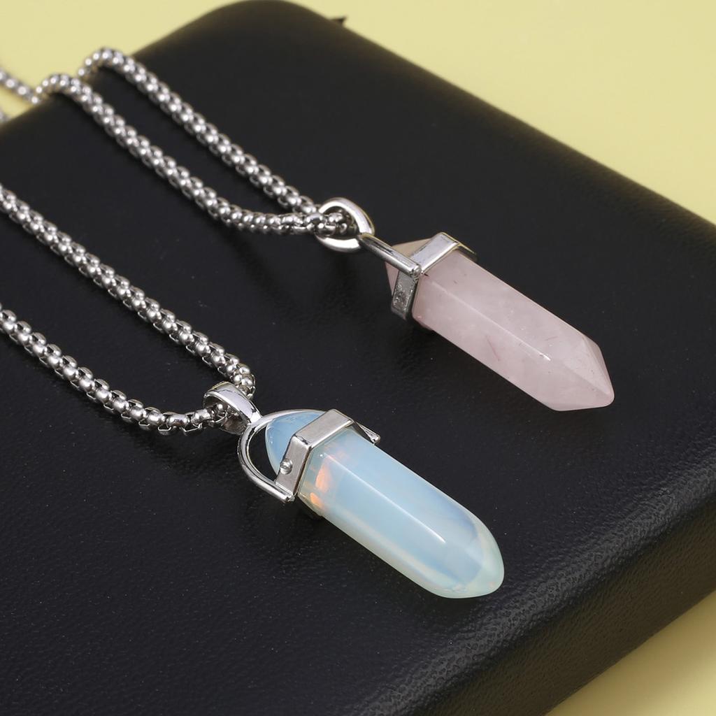 2 Stück Obelisk Edelsteinketten – Amethyst & Rosenquarz, 40x13 Mm, Mit Kristall-Anhängern