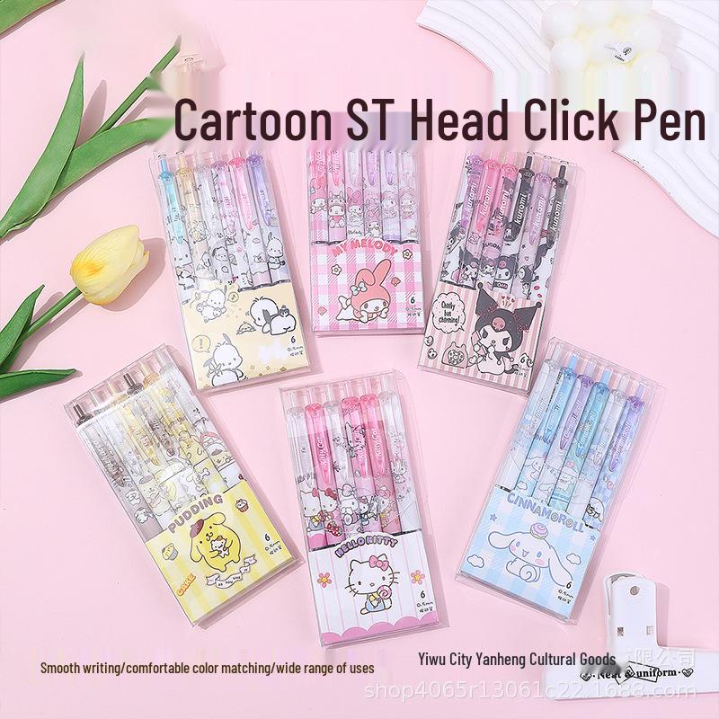 

Kuromi Cute Quick-Dry Ballpoint Pen for Students - Smooth Writing Exam Pen Hello Kitty 6 pcs/box