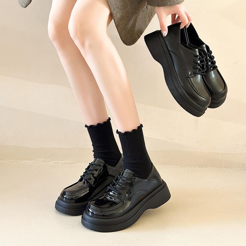 British Style Authentic Leather Shoes Women's Spring New Platform Height Increasing Japanese Style Mary Jane Shoes Loafers