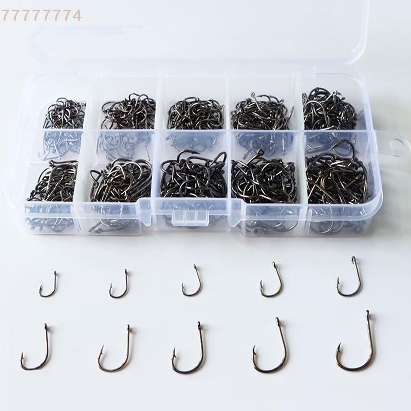 500pcs Fishing Hooks Set 3#-12# Carbon Steel Black Barbed Jig Hooks Mixed Size Fishhooks with Retail Box for Angling Accessories